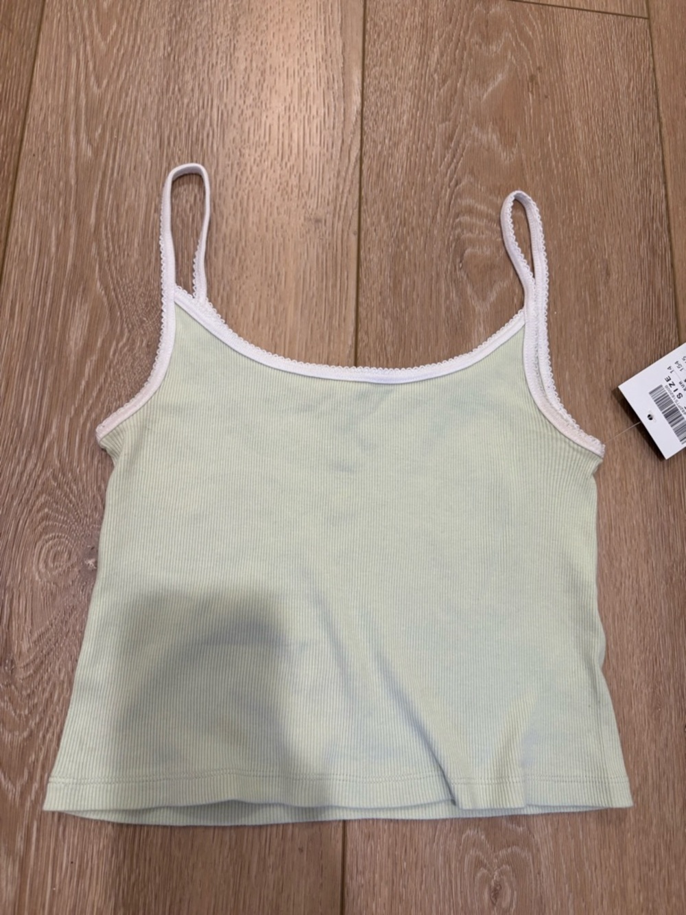 Brandy Melville Light Mint Green Ribbed Cami with White Trim